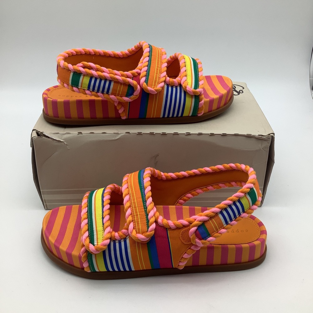 Copper Key Siesta Orange‎ Multi Stripe Rope Strap Platform Sandals Size 8.5M